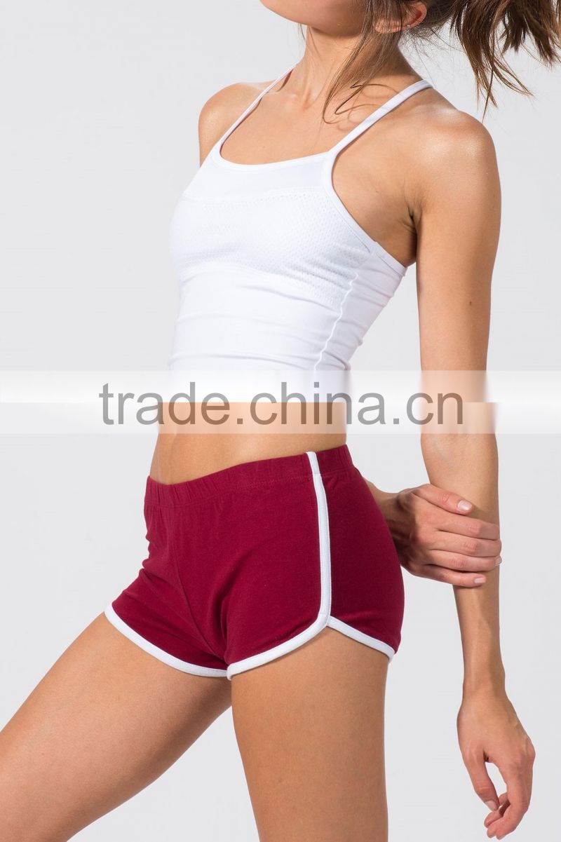 Wholesale best price women 100% cotton white trim elasticized waist mini sports shorts