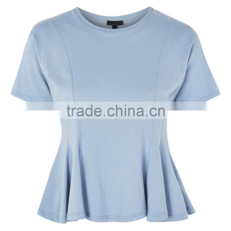 New Design Hot ltem Corset Detailing At Waist Blue Seam T-Shirt 100% Cotton