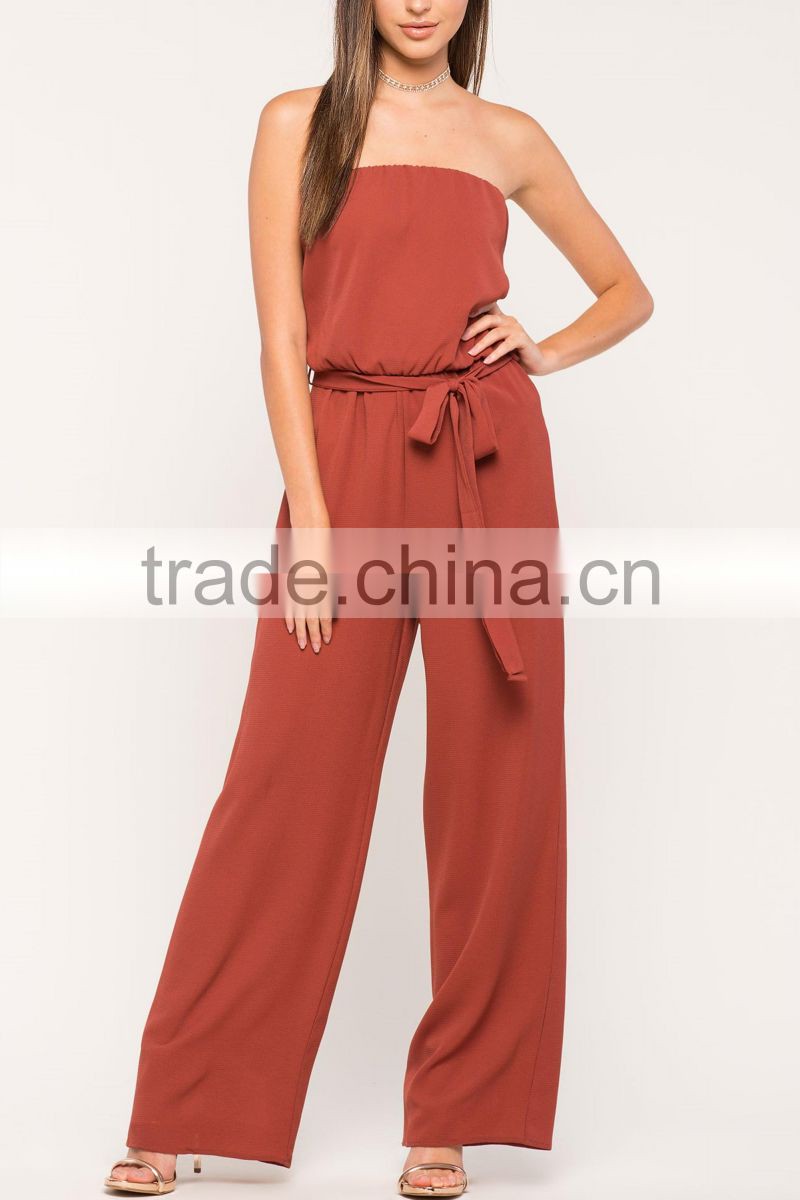2017 Hot sale women sexy strapless elastictied waist loose romper jumpsuit