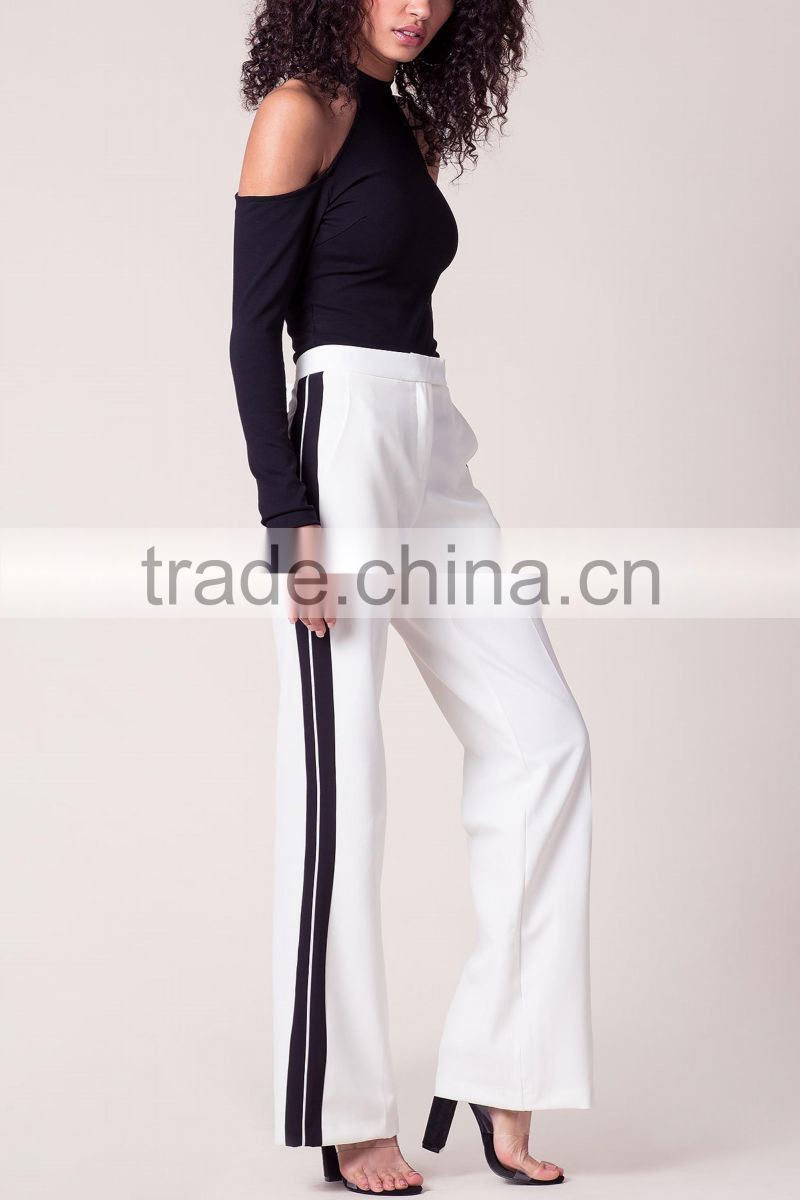 2017 New fashion women flared trousers contrast color pants