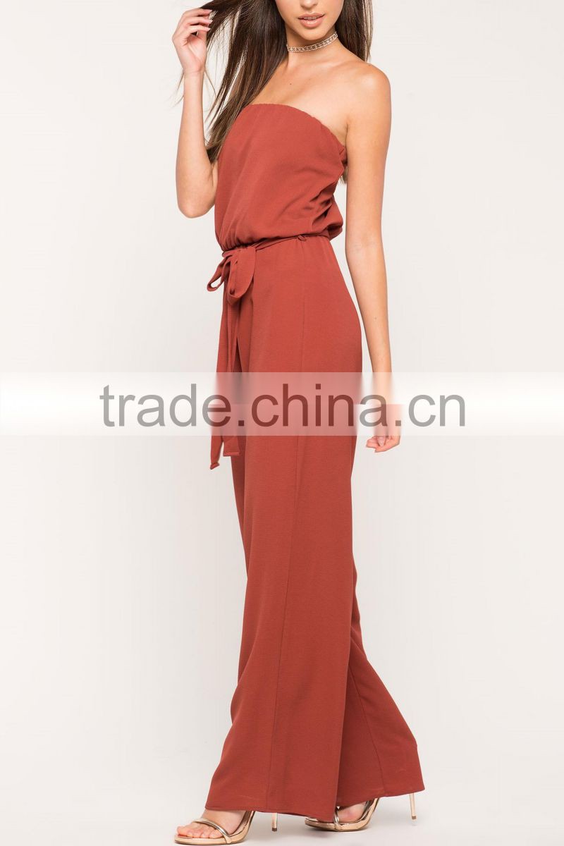 2017 Hot sale women sexy strapless elastictied waist loose romper jumpsuit