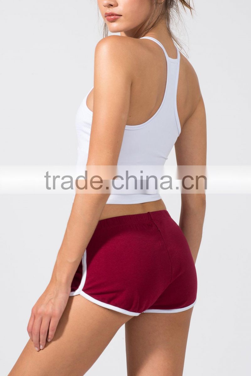 Wholesale best price women 100% cotton white trim elasticized waist mini sports shorts