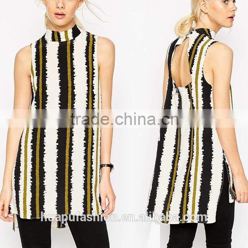 HP680073 wholesale new design printing front short back lady top woman blouse