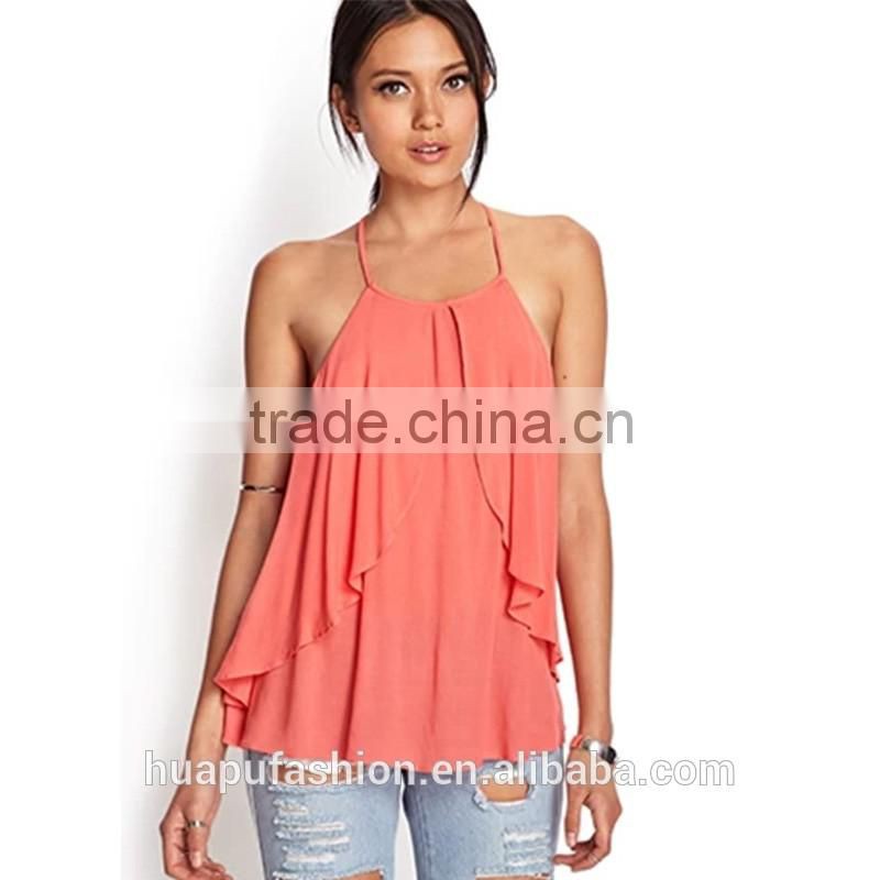 HP680072 wholesale new design printing front short back lady top woman blouse