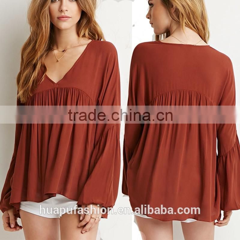 HP680067 wholesale new design printing front short back lady top woman blouse