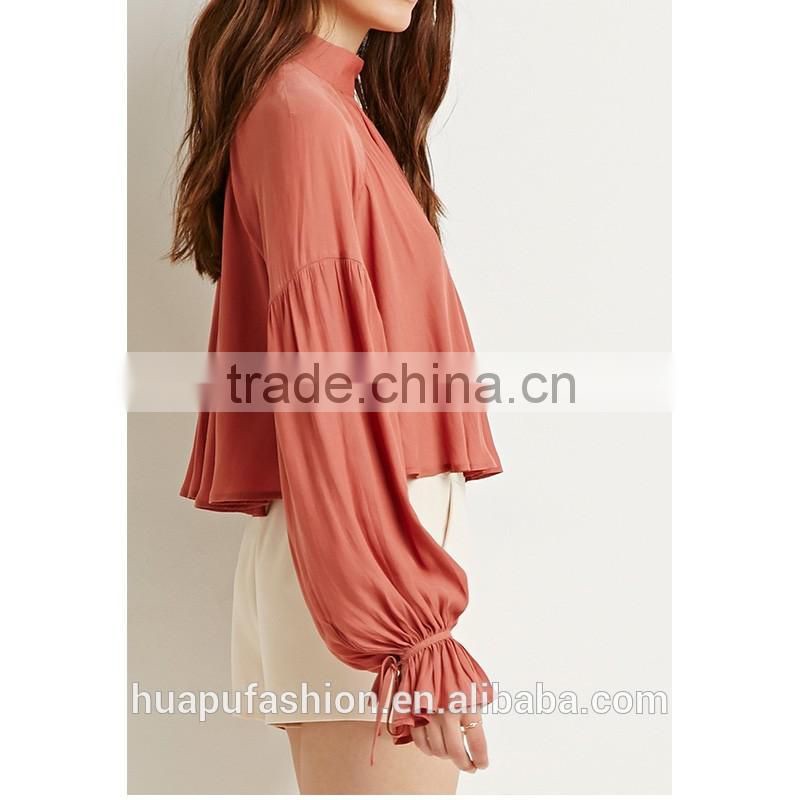 HP680065 wholesale new design printing front short back lady top woman blouse