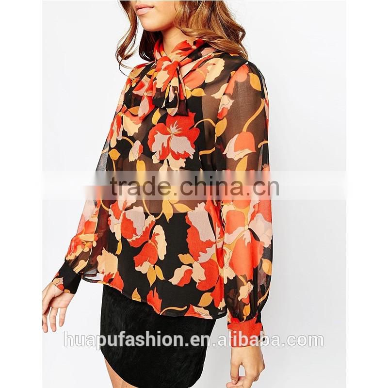 HP680080 wholesale new design printing front short back lady top woman blouse