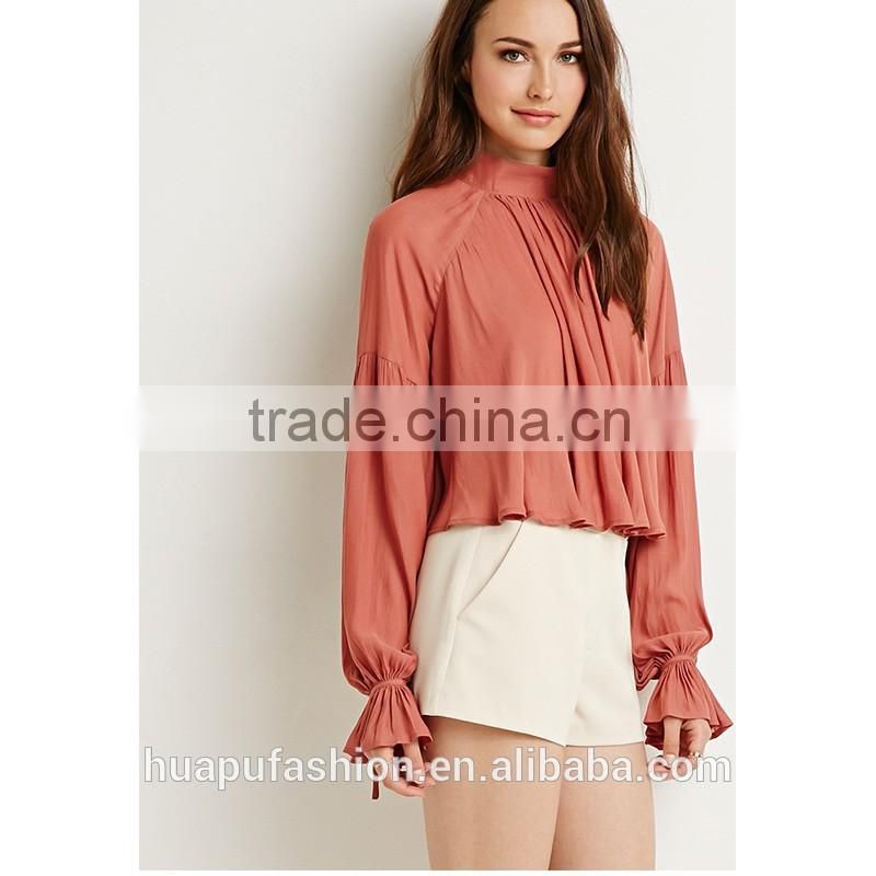 HP680065 wholesale new design printing front short back lady top woman blouse