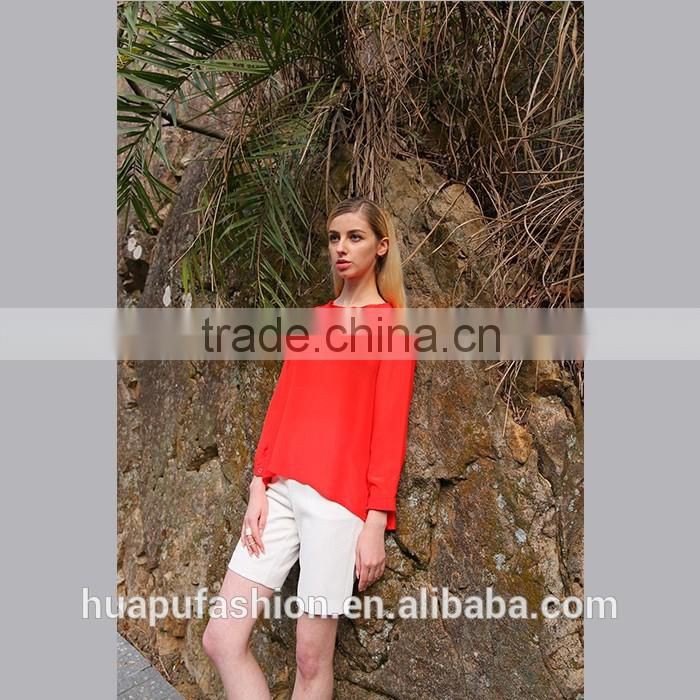 HP690018 wholesale new design printing front short back lady top woman blouse
