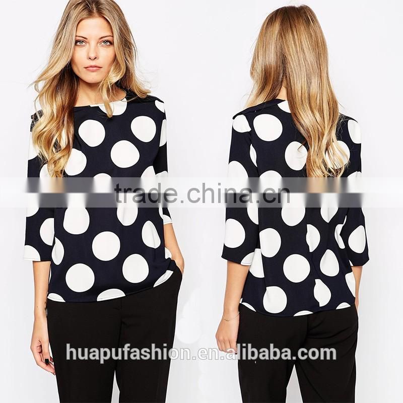 HP680079 wholesale new design printing front short back lady top woman blouse