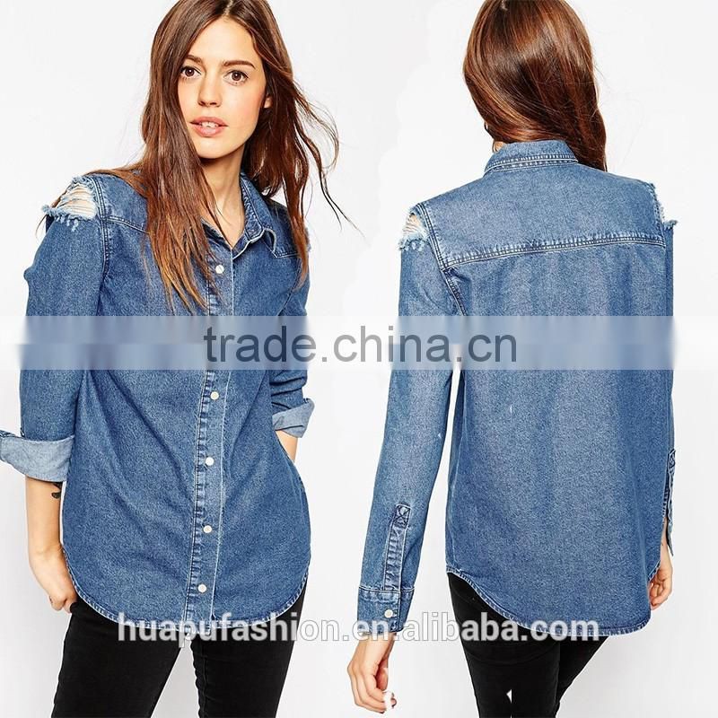 HP680069 wholesale new design printing front short back lady top woman blouse