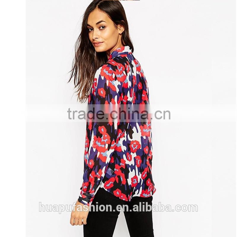 HP680074 wholesale new design printing front short back lady top woman blouse