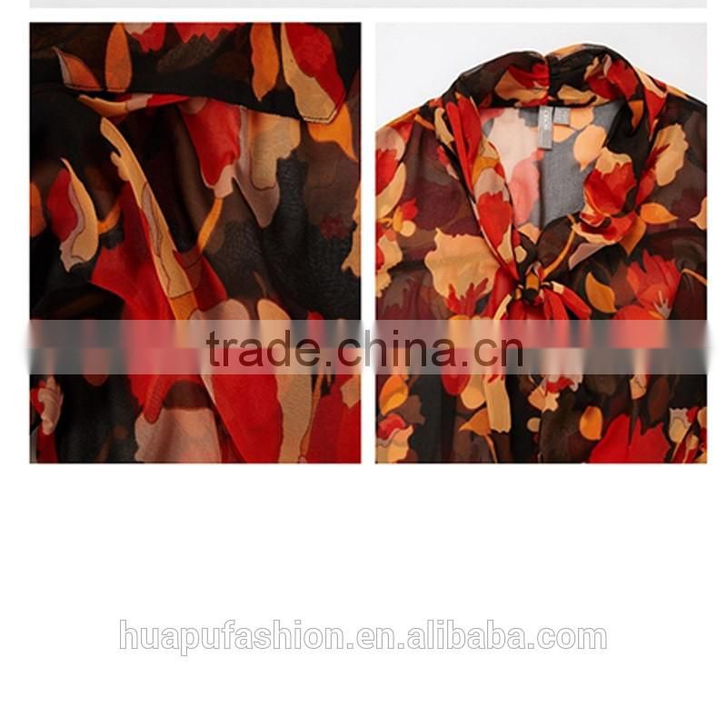 HP680080 wholesale new design printing front short back lady top woman blouse