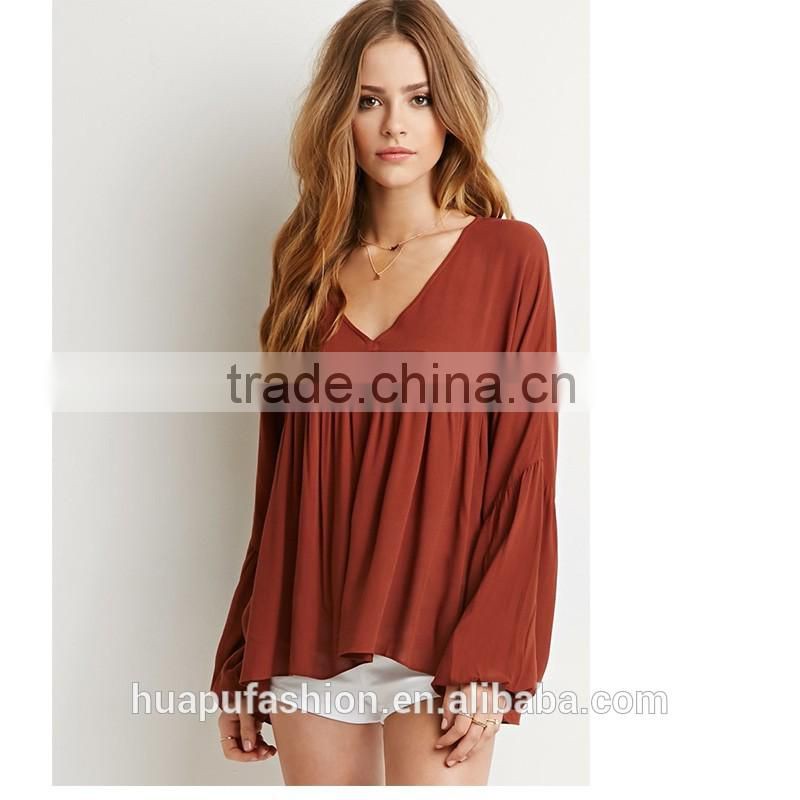 HP680067 wholesale new design printing front short back lady top woman blouse