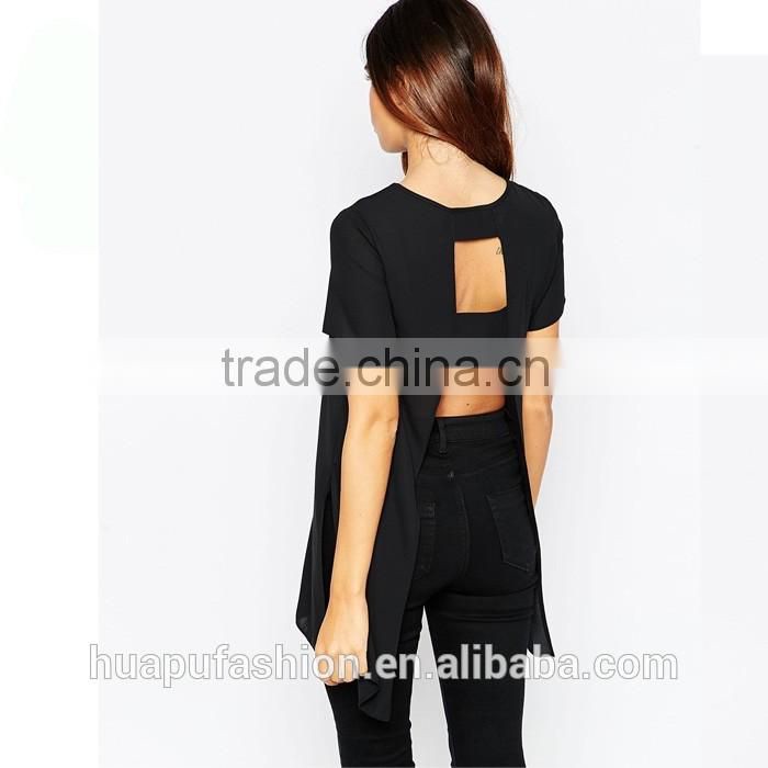 HP680071 wholesale new design printing front short back lady top woman blouse