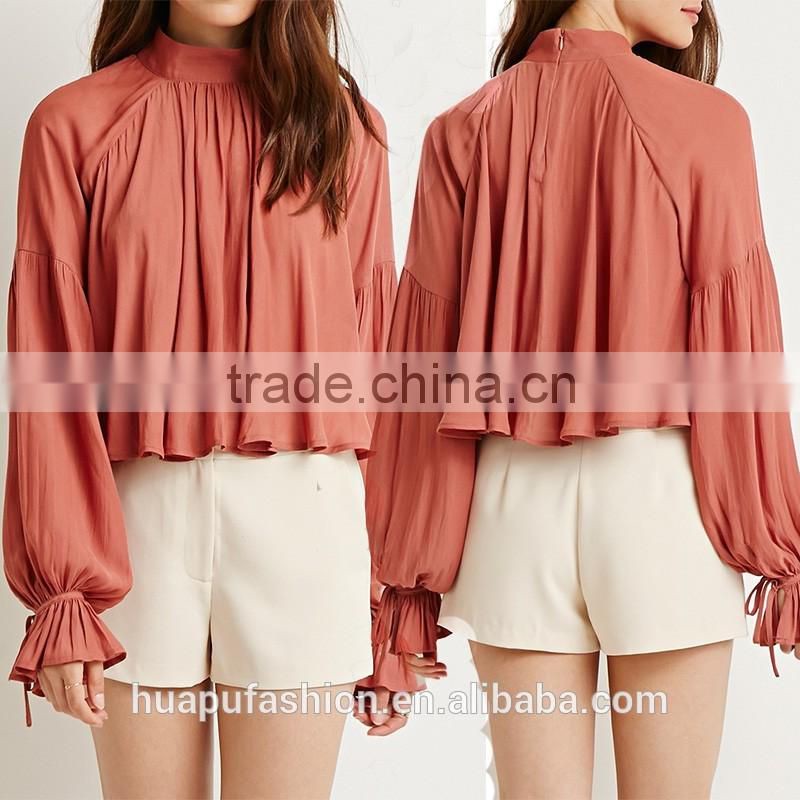 HP680065 wholesale new design printing front short back lady top woman blouse