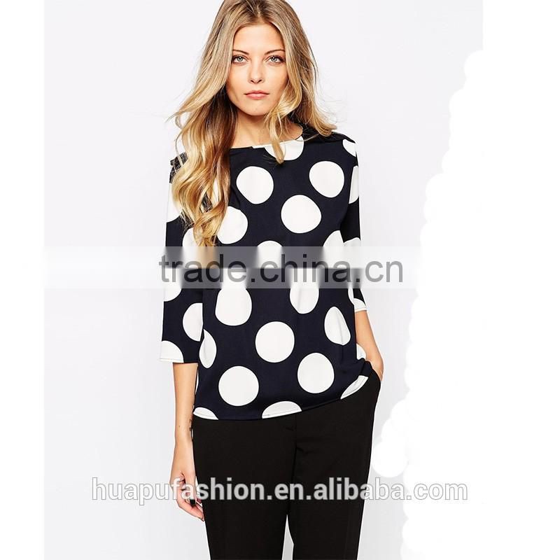 HP680079 wholesale new design printing front short back lady top woman blouse