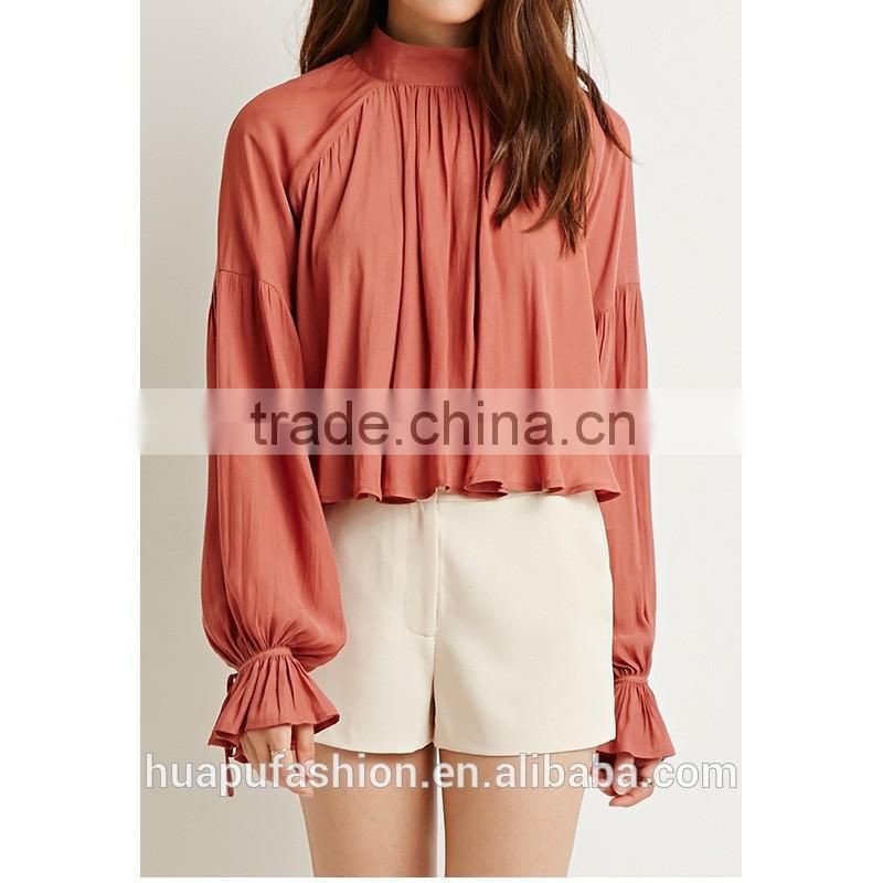 HP680065 wholesale new design printing front short back lady top woman blouse