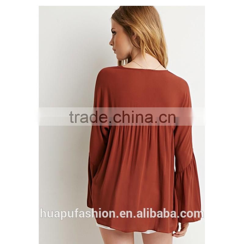 HP680067 wholesale new design printing front short back lady top woman blouse