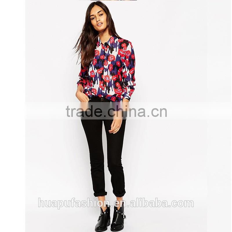 HP680074 wholesale new design printing front short back lady top woman blouse