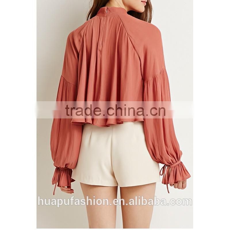 HP680065 wholesale new design printing front short back lady top woman blouse