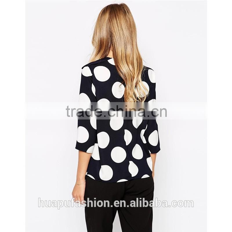 HP680079 wholesale new design printing front short back lady top woman blouse