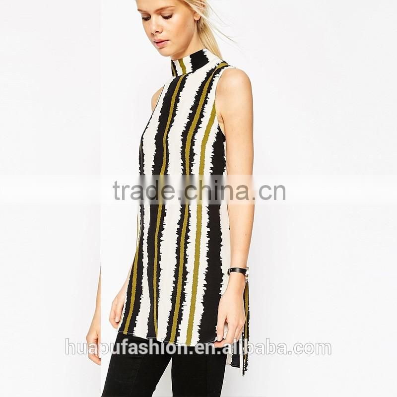 HP680073 wholesale new design printing front short back lady top woman blouse