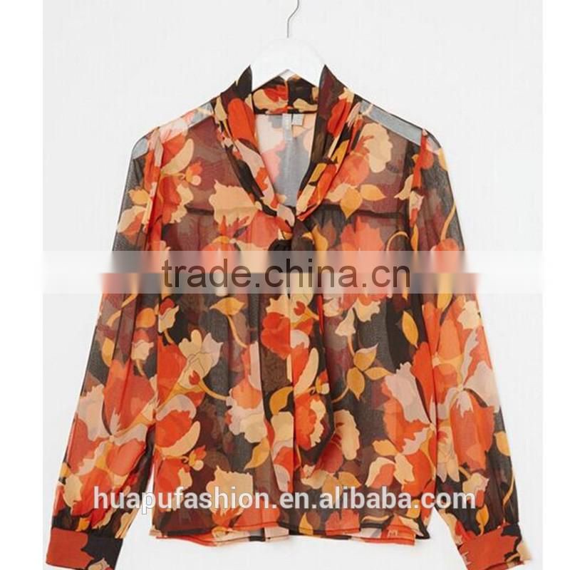 HP680080 wholesale new design printing front short back lady top woman blouse