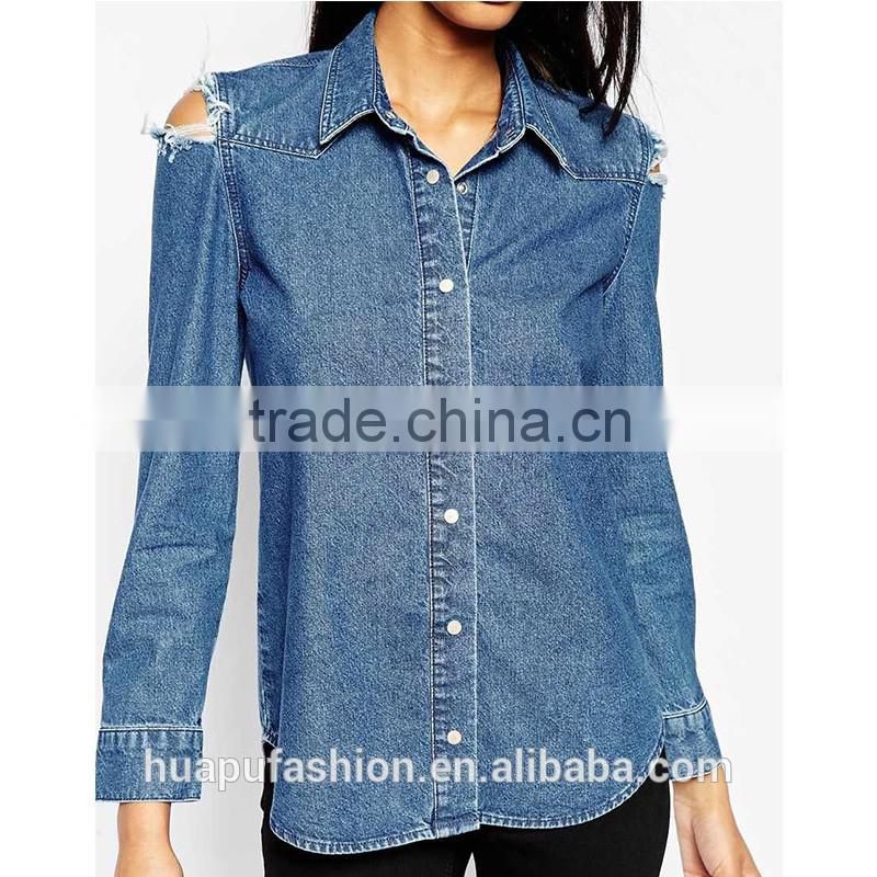 HP680069 wholesale new design printing front short back lady top woman blouse