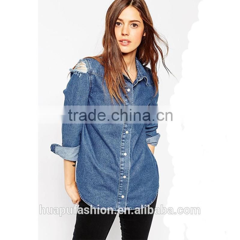 HP680069 wholesale new design printing front short back lady top woman blouse