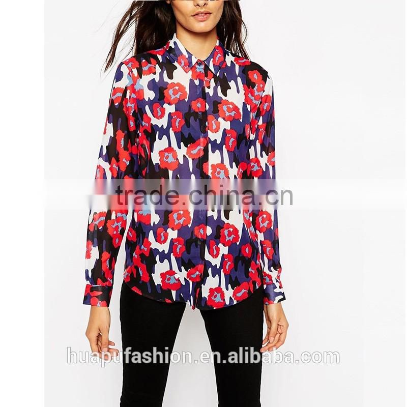 HP680074 wholesale new design printing front short back lady top woman blouse