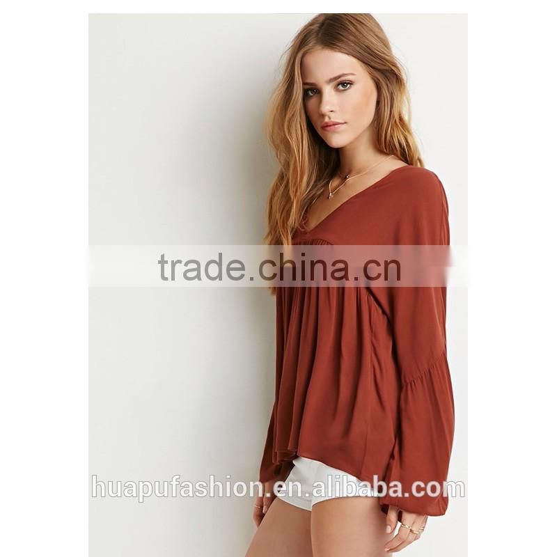 HP680067 wholesale new design printing front short back lady top woman blouse