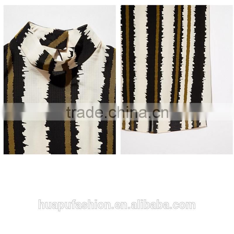 HP680073 wholesale new design printing front short back lady top woman blouse