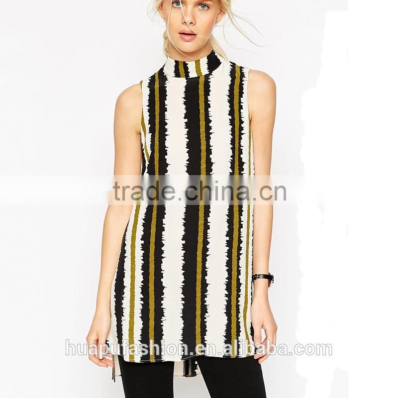 HP680073 wholesale new design printing front short back lady top woman blouse