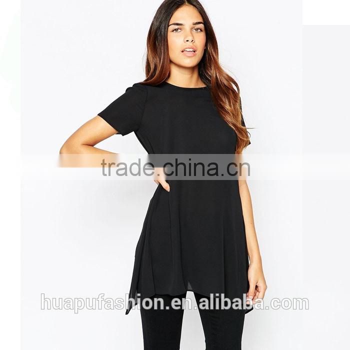 HP680071 wholesale new design printing front short back lady top woman blouse