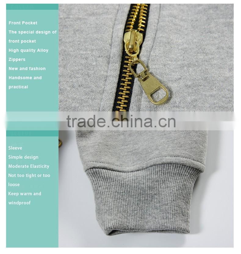 Strong Sport Style Stand Collar Mens full zip Hoodies with Embroidery Badge