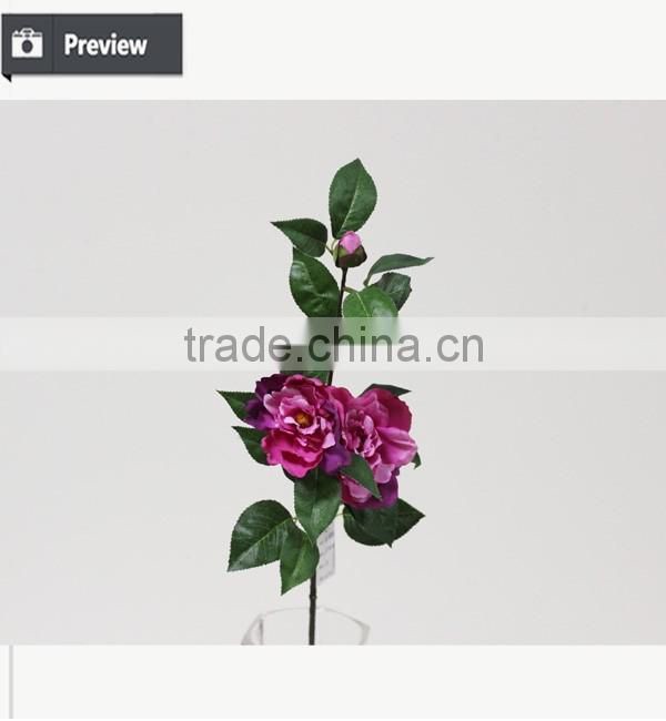 High quality indoor artificial 2 flowers 2buds camellia flowers