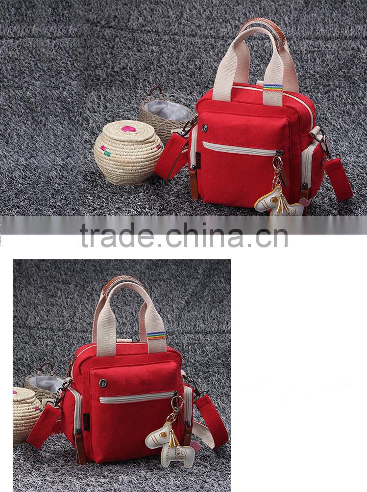 wholesale one shoulder women red color mini canvas bag
