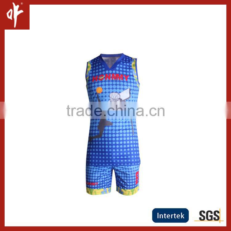 Sublimation Blue Basketball uniforms jerseys Design, customized sublimation summer playing relax Elastic waistband shorts