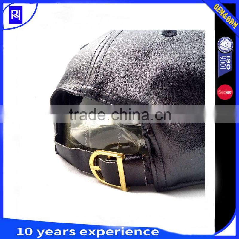 factory wholesale blank black 5 Panel snapback cap Leather 5 panel snapback hat