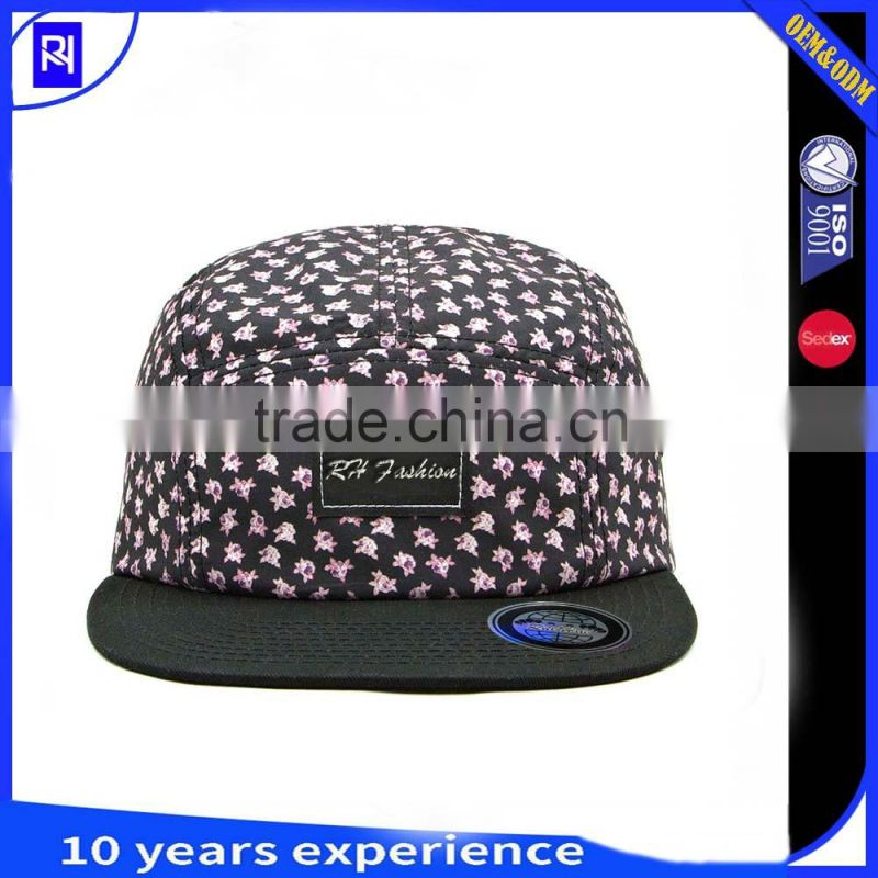 fashion blank 5 panel snapback caps Custom pattern printed 5 panel hat
