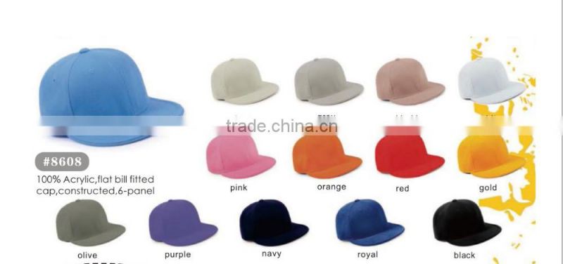 Cotton/Acrylic flat Cap blank Flat Bill Snapback Caps