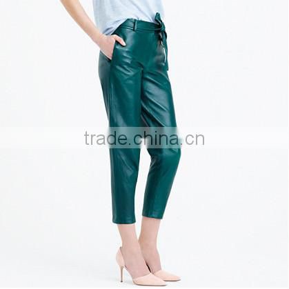 Women Fashion Green 3/4 length Slim Fit Leather Pants