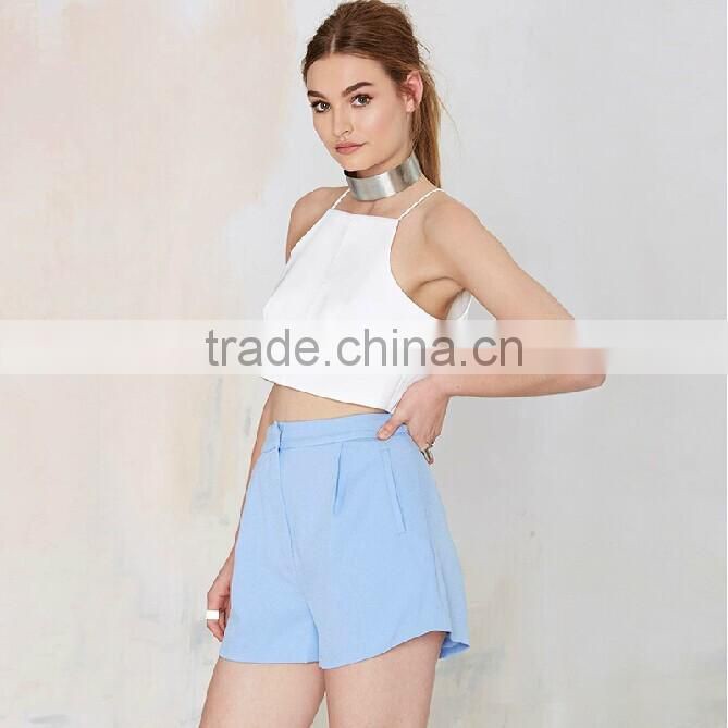 Sweet style fashion pleated all-match high waist side pockets ladies formal elegant OL style shorts