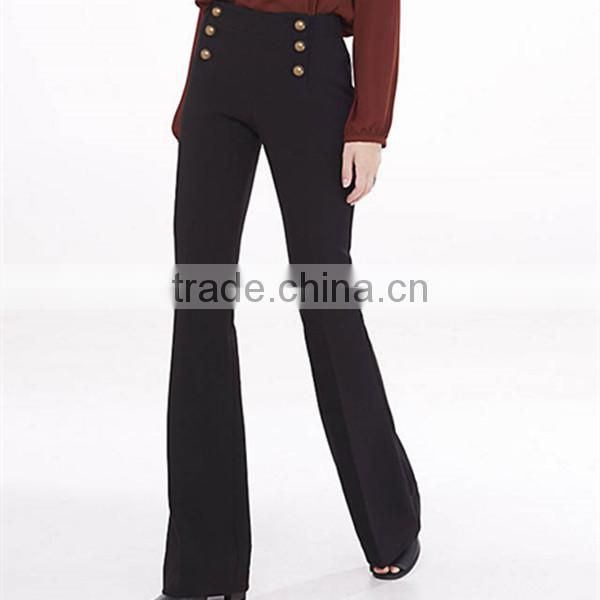 Women Mid Rise Sailor Flare Brown Color Double breasted Long Pants Trousers
