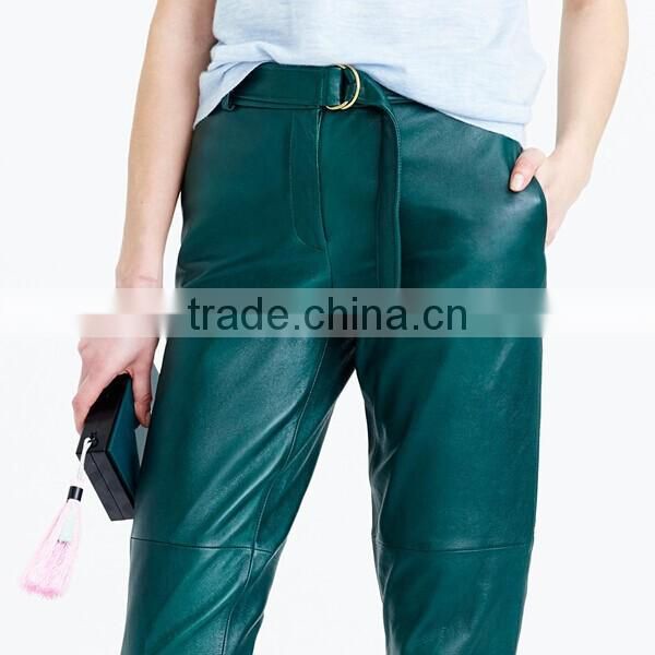 Women Fashion Green 3/4 length Slim Fit Leather Pants