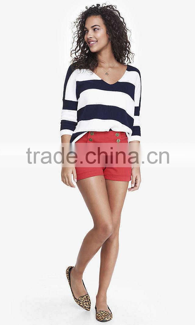 Women Double-breasted Black High Waisted Sailor Cargo Shorts