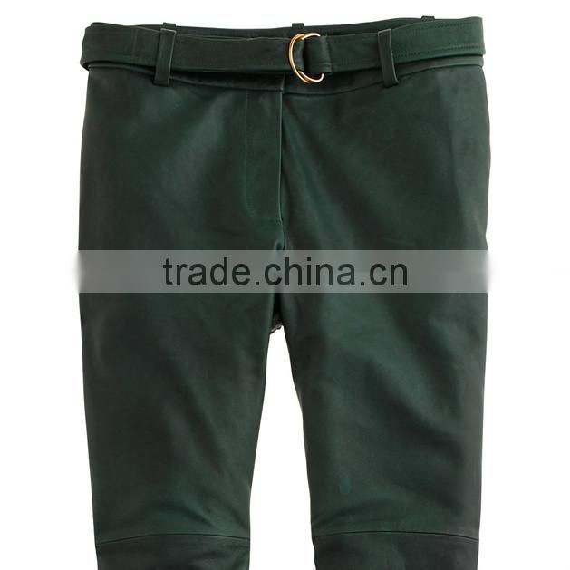 Women Fashion Green 3/4 length Slim Fit Leather Pants