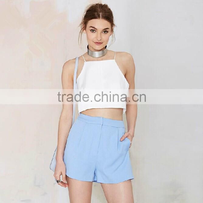 Sweet style fashion pleated all-match high waist side pockets ladies formal elegant OL style shorts