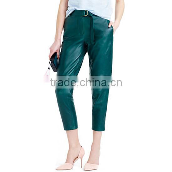 Women Fashion Green 3/4 length Slim Fit Leather Pants